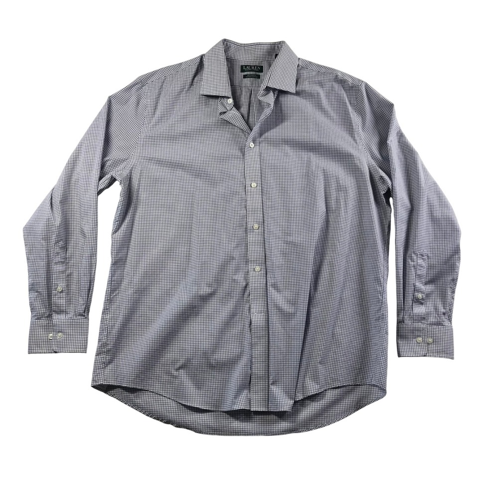 Lauren Ralph Lauren Men XL 17.5 34/35 Blue White Micro Check Supima Cotton Shirt